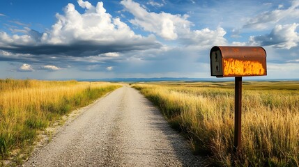 A mailbox on an empty rural road
