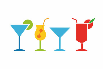 set of Cocktail icon vector silhouette illustration isolated on white background