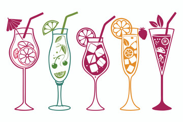 set of Cocktail vector silhouette illustration isolated on white background