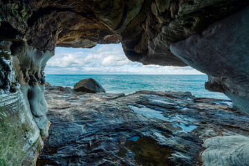 Natural Wormhole Cave Opening at Manly Beach Sydney Coastline