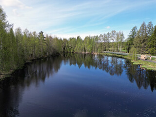 Obraz premium Sanginjoki river aerial view, Oulu Finland