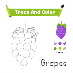 Handwriting Practice. Trace And Color The Grapes Which Is Perfect. Vector Illustration