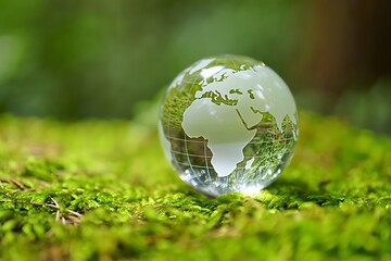 Protecting Our Planet A Crystal Globe Resting on Lush Green Moss