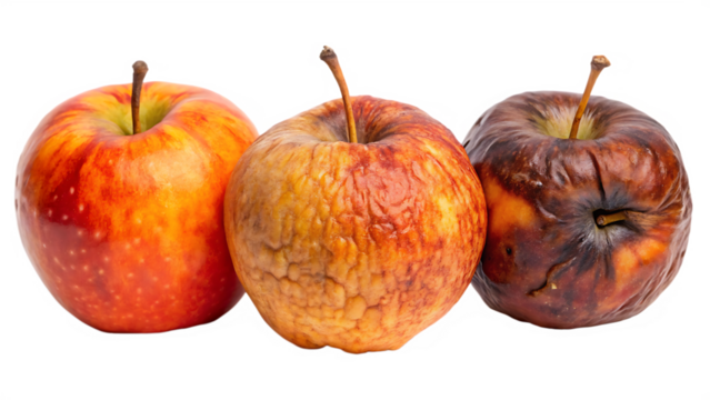 three rotten apple isolated on white background , PNG