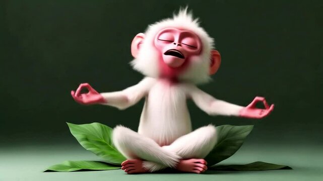 Serene Cartoon Monkey in Lotus Position A Peaceful 3D Animation