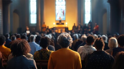 Diverse congregation gathered in church