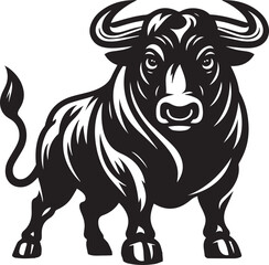 Minimalist Black and White Bull Vector Illustration