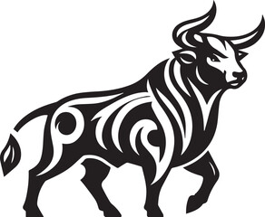 Minimalist Black and White Bull Vector Illustration