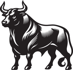 Minimalist Black and White Bull Vector Illustration