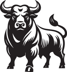 Minimalist Black and White Bull Vector Illustration
