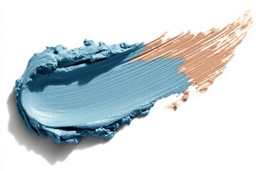 Fototapeta premium Light Blue and Flesh Tone Cosmetics Smear with Modern Makeup Palette and Abstract Swatches Display