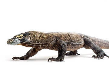Naklejka premium Isolated Komodo Dragon Walking White Background