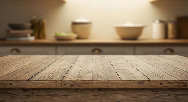 rustic wooden table background with warm natural lighting, subtle kitchen elements 3