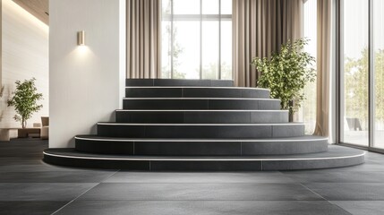 Obraz premium Modern, circular staircase design in a contemporary interior.
