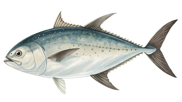 Watercolor illustration of a detailed atlantic horse mackerel on a white background