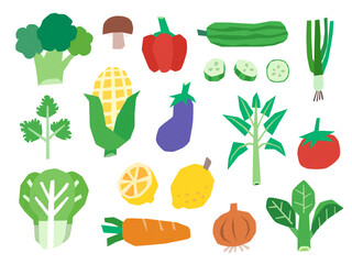 set of vegetable illustration, doodle and flat art style, food and drink concept
