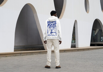 Mockup Of Man Wearing Customizable Hoodie, Rear View