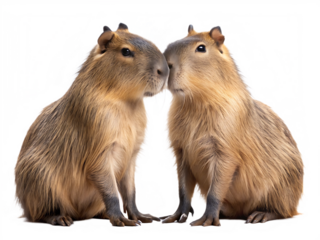 two capybara couple in love on white background, PNG