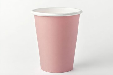 Pastel pink paper cup isolated on clean white surface for minimalistic product presentation mockup
