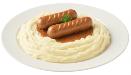 Bangers and Mash - A traditional British dish made with sausages (bangers) and mashed potatoes (mash), usually served with rich