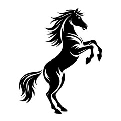 Stylized Black and White Rearing Horse Illustration – Vector Silhouette Design"