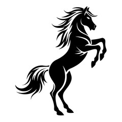 Stylized Black and White Rearing Horse Illustration – Vector Silhouette Design"