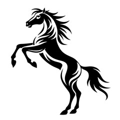 Stylized Black and White Rearing Horse Illustration – Vector Silhouette Design"