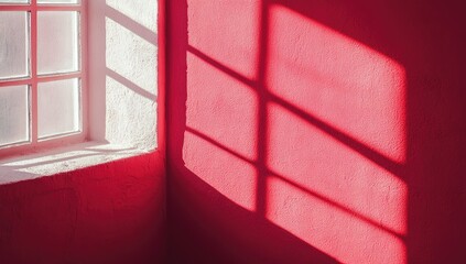 Sunlight casts shadows on a fuchsia wall