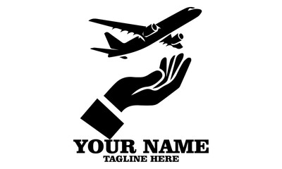 illustration travel insurance icon. Airplane in hand vector illustration. Flying plane logo art and air transport vector logo icon and  private jet vector and private jet logo design