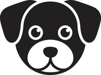 Fototapeta premium Simple graphic design depicting a smiling dog face in black and white with big eyes