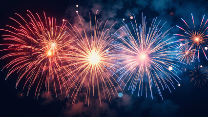 Vibrant Panoramic Fireworks Display Illuminating the Night Sky for National Holidays and Celebrations
