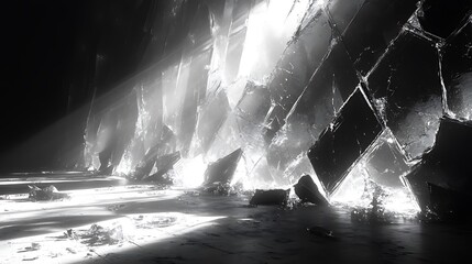 Monochromatic landscape of fractured crystal formations with celestial radiance