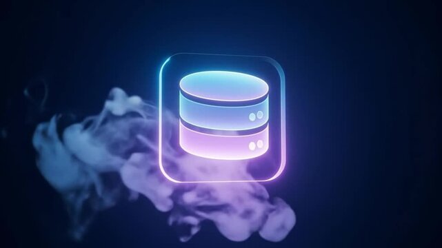 Database cylinder icon glowing purple in cloud computing concept
