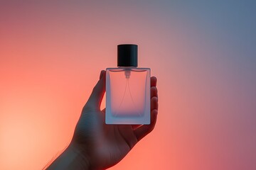 Perfume bottle held by hand, vibrant colors