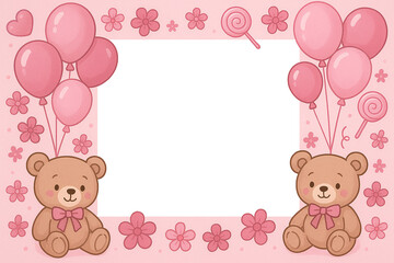 Festive children's transparent frame for text and photo, girl's, birthday, greetings