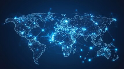 Futuristic World Map Network: Global Connection and Technology Visualization