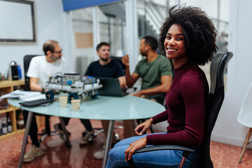 Robotics engineers team working and developing a new autonomous robot