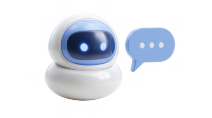 Cute chatbot avatar with speech bubble is communicating, showing potential of artificial intelligence in customer service and online communication, on a transparent background