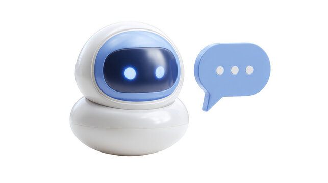 Cute chatbot avatar with speech bubble is communicating, showing potential of artificial intelligence in customer service and online communication, on a transparent background