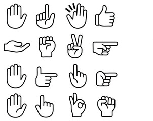 Hand Gesture Icons – Outline Symbol Set for Communication and Interface Design