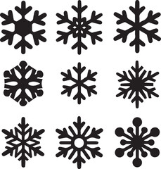 Fototapeta premium black snowflakes icon, snowflake clipart vector, snowflakes silhouette vector bundle black and white