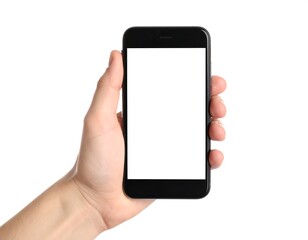 Hand holding a black smartphone