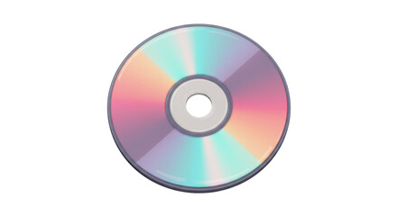 A single compact disc with a holographic sheen isolated on a plain white background in a center shot