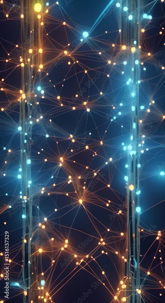Wall mural abstract digital network with glowing connections and nodes background seamless looping motion desig