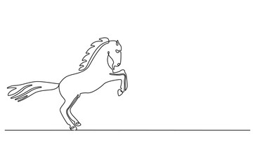 Continuous one line drawing of Horse on nature. Single line drawing illustration of Horse in a field during daylight. Summer day concept vector art. Doodle line illustration.