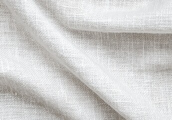Soft, light beige linen fabric, draped and wrinkled.  Close-up view of the woven texture