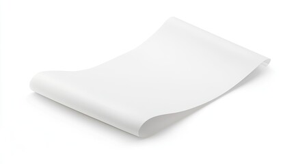 Blank white paper roll, curved, on white background