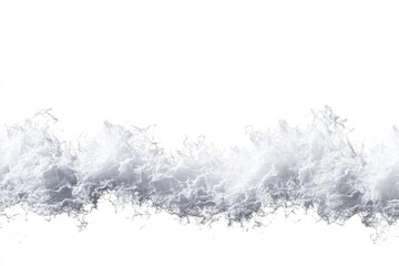 Fluffy white fibers in a horizontal line against a white background.  Close-up view of the textured material, showing a slightly uneven,  airy  appearance