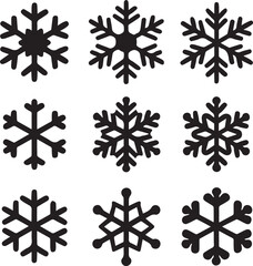 black snowflakes icon, snowflake clipart vector, snowflakes silhouette vector bundle black and white