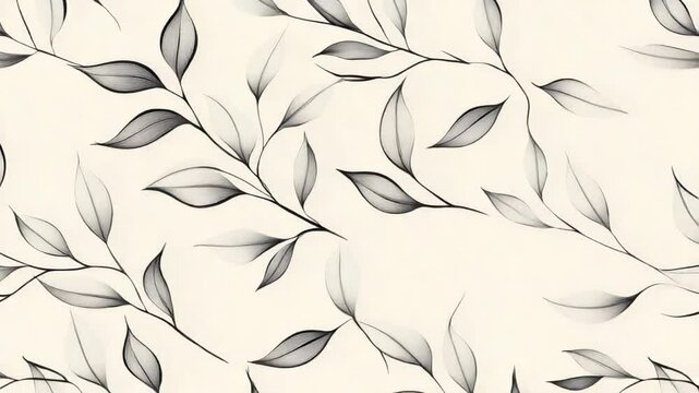 Delicate Leaves Seamless Pattern: Gentle monochrome leaves and branch create a tranquil seamless pattern, perfect for adding a touch of organic serenity to any design.